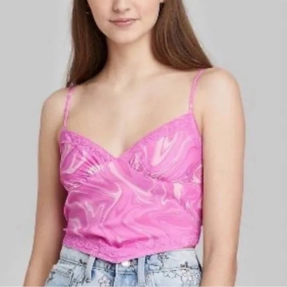 Wild Fable Pink Marbled Lace Cami Top Sleeveless V-Neck